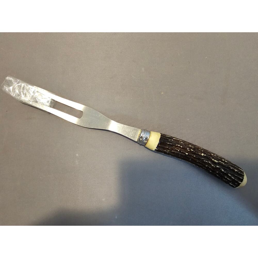 Vintage 2-Prong Meat Serving/Carving Fork w/Antler Style Handle - Japan
